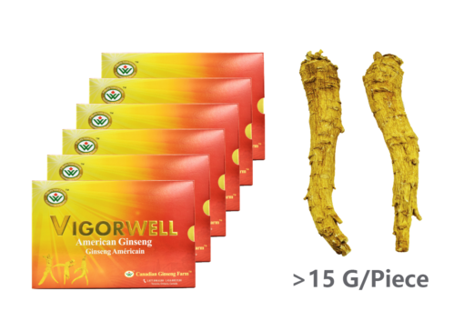 Vigorwell 4-Year Jumbo Long American Ginseng (6 Boxes 2.2LB/1,020G/36OZ)